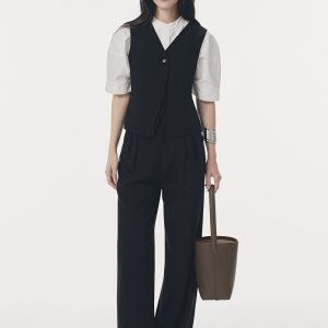 Áo vest không tay xếp vạt phối kẻ